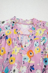 Printed Notched Double Layered Ruffle Sleeve Blouse - Trendsi - Flyclothing LLC