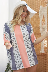 BiBi Leopard Stripe Printed French Terry Oversized Top - Trendsi - Flyclothing LLC