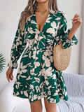Tied Ruffled Printed Long Sleeve Dress - Trendsi - Flyclothing LLC
