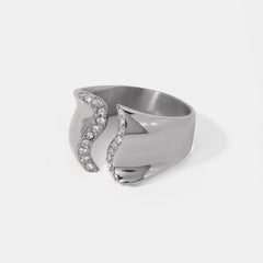 Stainless Steel Inlaid Rhinestone Bypass Ring Trendsi