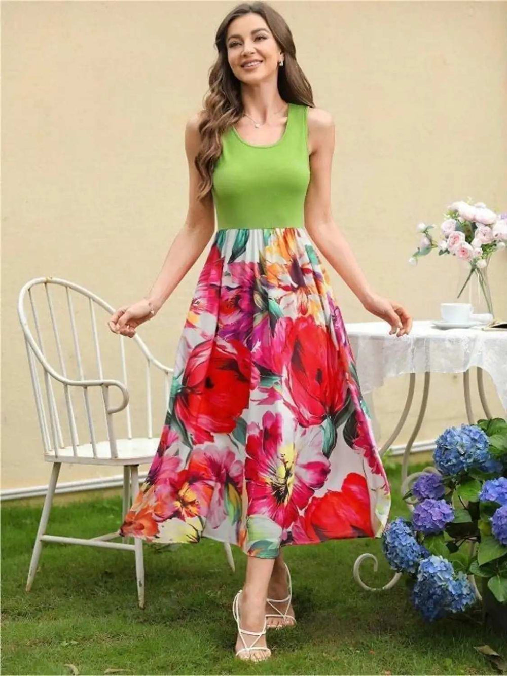 Printed Round Neck Sleeveless Dress - Trendsi - Flyclothing LLC