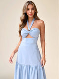 Twist Front Cutout Tiered Maxi Dress - Trendsi