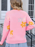 Flower Round Neck Dropped Shoulder Sweater - Trendsi