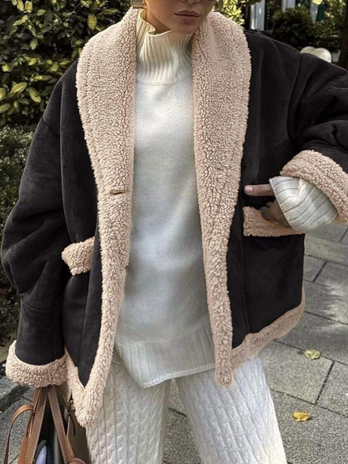 Fuzzy Collared Neck Long Sleeve Jacket - Trendsi - Flyclothing LLC