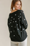 Umgee Full Size Star V-Neck Long Sleeve Sweater Plus Size - Trendsi