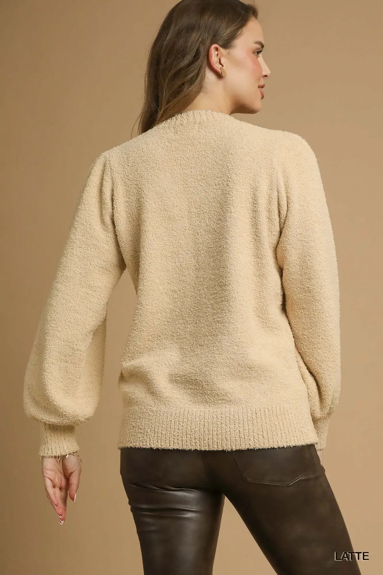 Umgee Textured Long Sleeve Sweater with Ribbed Trim - Trendsi - Flyclothing LLC