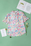 Printed Notched Short Sleeve Blouse - Trendsi - Flyclothing LLC