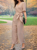 Tied Short Sleeve Wide Leg Jumpsuit - Trendsi - Flyclothing LLC