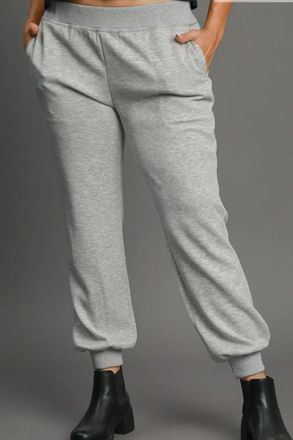 Umgee Full Size High Rise Elastic Waist Knit Joggers with Pockets Plus Size - Trendsi - Flyclothing LLC