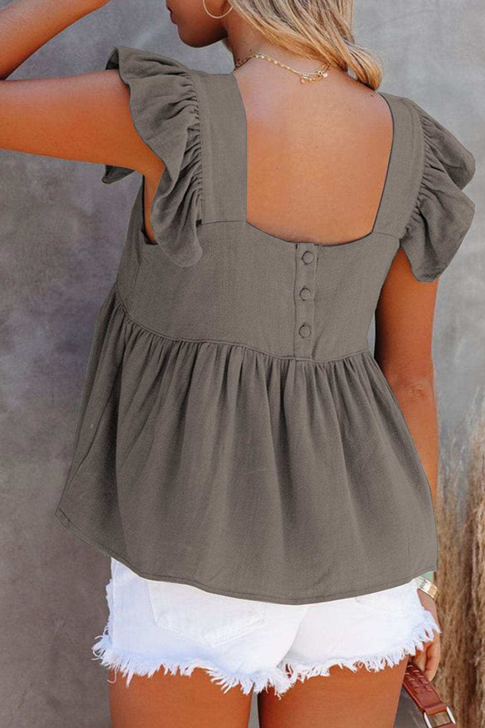 Full Size Ruffled Square Neck Cap Sleeve Blouse - Trendsi - Flyclothing LLC