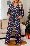 Christmas Lights Print Collared Neck Top and Pants Set - Trendsi - Flyclothing LLC