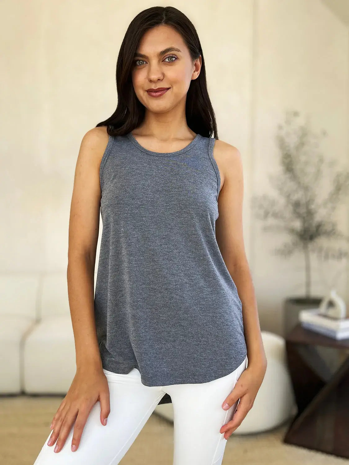 Basic Bae Full Size Round Neck Curved Hem Tank - ShopBasicbae - Flyclothing LLC