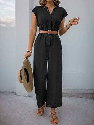 Perfee Notched Wide Leg Jumpsuit - Trendsi - Flyclothing LLC