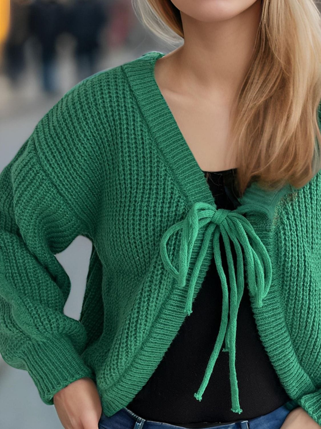 Tied Dropped Shoulder Long Sleeve Cardigan - Trendsi