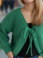 Tied Dropped Shoulder Long Sleeve Cardigan - Trendsi