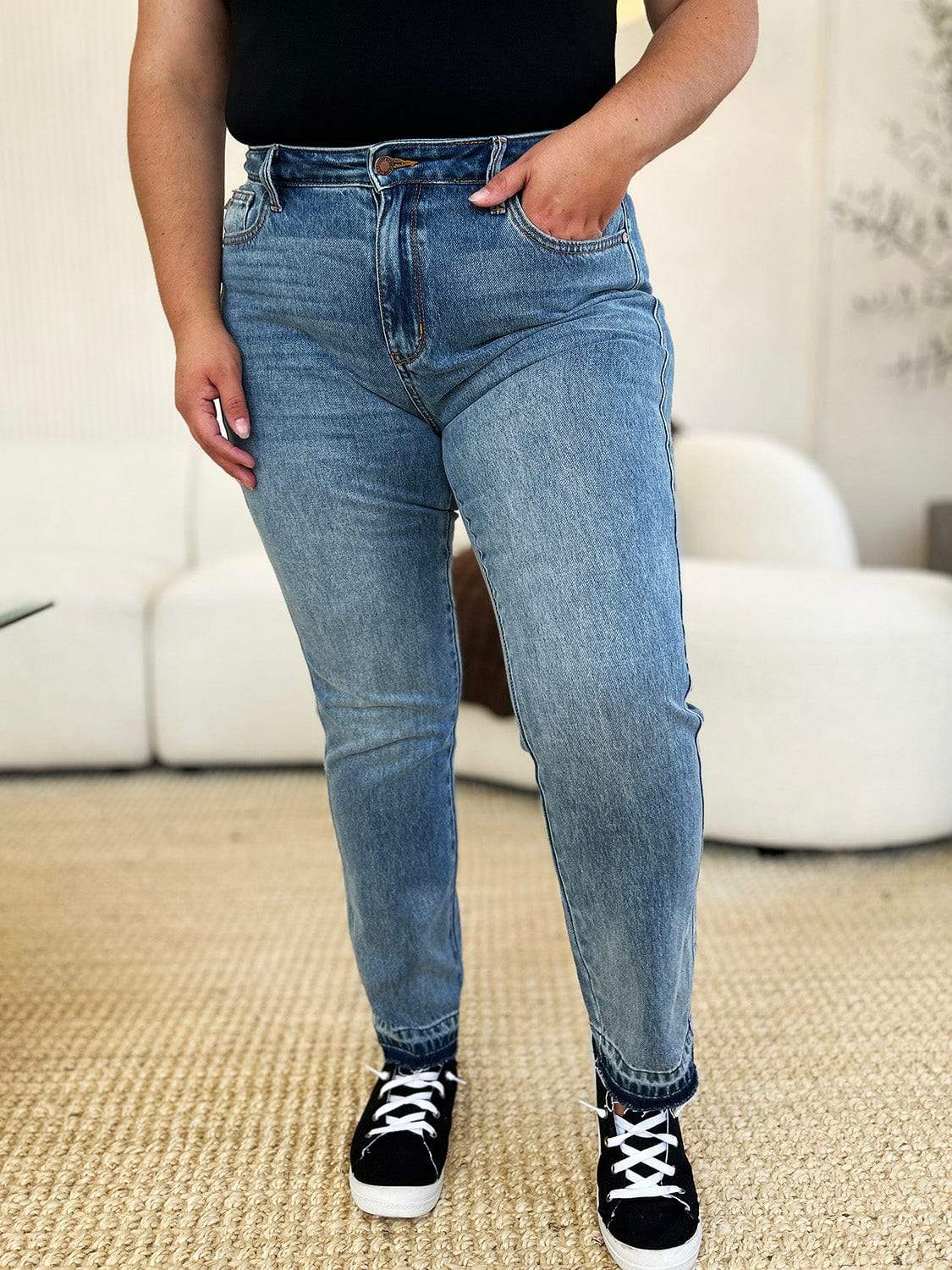 Judy Blue Full Size Mid Rise Rigid Magic Release Hem Jeans - Trendsi - Flyclothing LLC