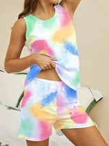 Printed Round Neck Top and Shorts Lounge Set - Trendsi - Flyclothing LLC