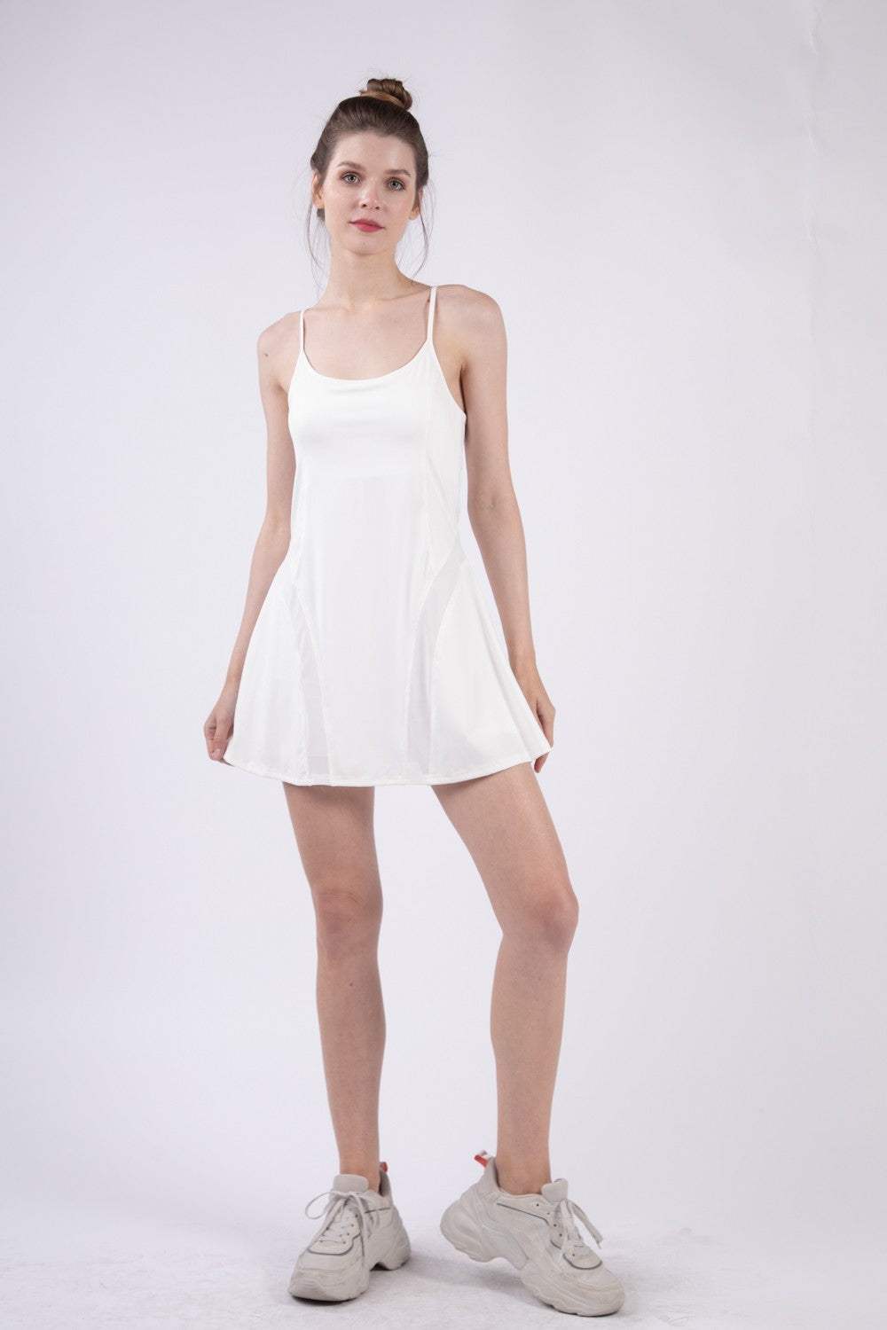 VERY J Mesh Detail Tennis Mini Active Dress with Shorts Inside - Trendsi - Flyclothing LLC