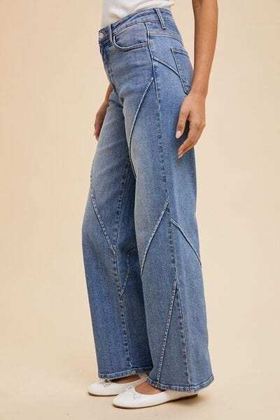 Annie Wear Decorative Seams Wide Leg Jeans - Trendsi - Flyclothing LLC