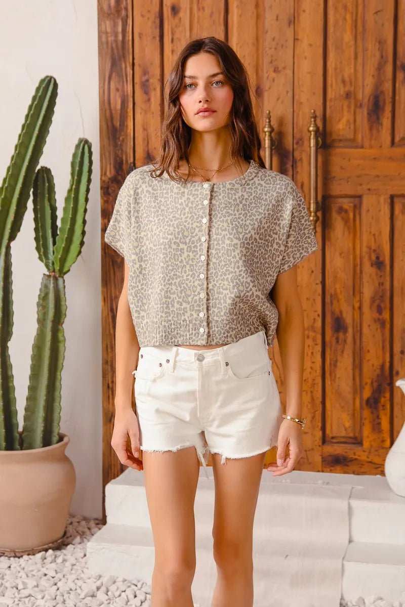 SO ME Leopard Print Button Front Sweater Cardigan - Trendsi - Flyclothing LLC