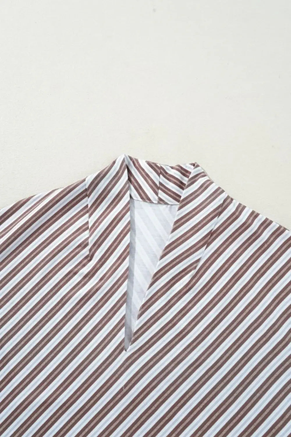 Striped V Neck Cap Sleeve Blouse - Trendsi - Flyclothing LLC