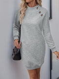 Perfee Texture Mock Neck Long Sleeve Mini Dress - Trendsi