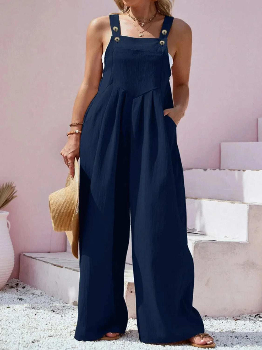 Plus Size Square Neck Wide Leg Overalls - Trendsi - Flyclothing LLC