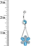 Aqua Gem Twinkling Crystal Pinwheel Flower Dangle Belly Ring
