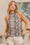 BiBi Snakeskin Print Low Gauge Knit Halter Neck Top - Trendsi