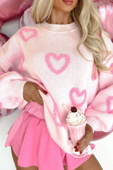 High-Low Heart Round Neck Long Sleeve Sweater - Trendsi - Flyclothing LLC