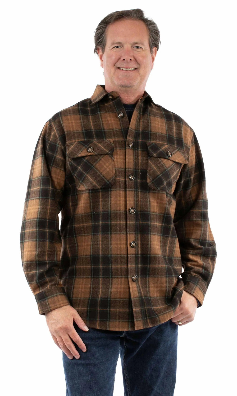 Farthest Point 70% wool 30% rayon Brown Heavy weight wool blend flannel - Scully Leather