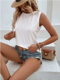 Eyelet Round Neck Tank - Trendsi - Flyclothing LLC