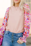 Printed Round Neck Flounce Sleeve Sweater - Trendsi