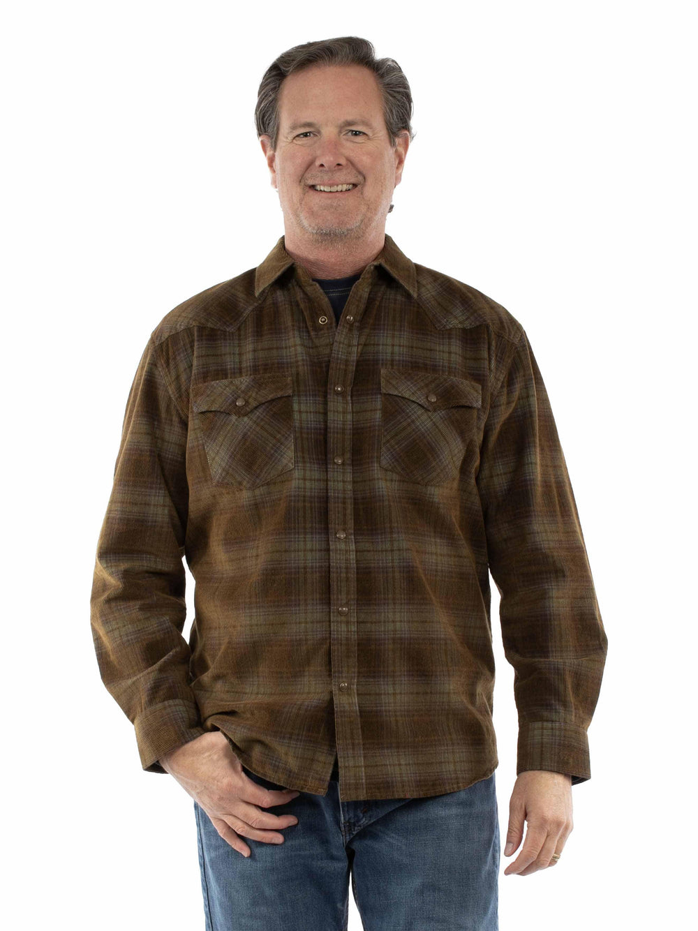 Farthest Point 100% cotton Olive Western corduroy shirt - Scully Leather