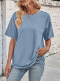 Lovelet Exposed Seam Round Neck Half Sleeve T-Shirt - Trendsi - Flyclothing LLC