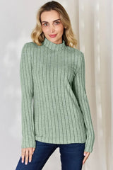 Basic Bae Full Size Ribbed Mock Neck Long Sleeve T-Shirt - ShopBasicbae - Flyclothing LLC