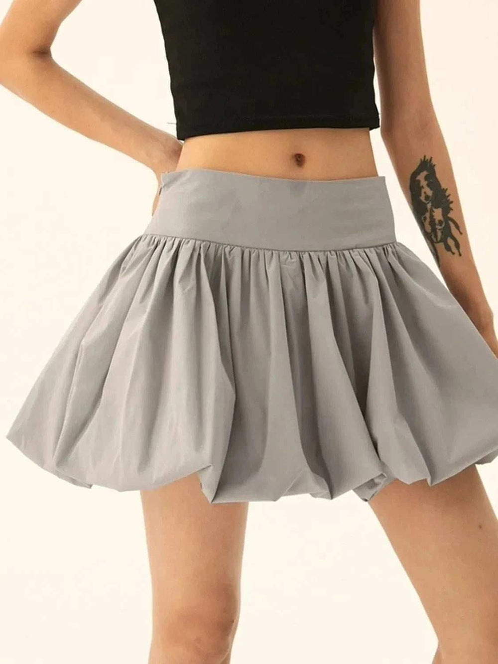 Ruched Bubble Hem Mini Skirt - Trendsi - Flyclothing LLC