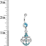 Aqua Gem Shimmering Divine Fan Dangle Belly Ring