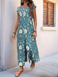 Perfee Printed Round Neck Cap Sleeve Wide Leg Jumpsuit - Trendsi - Flyclothing LLC