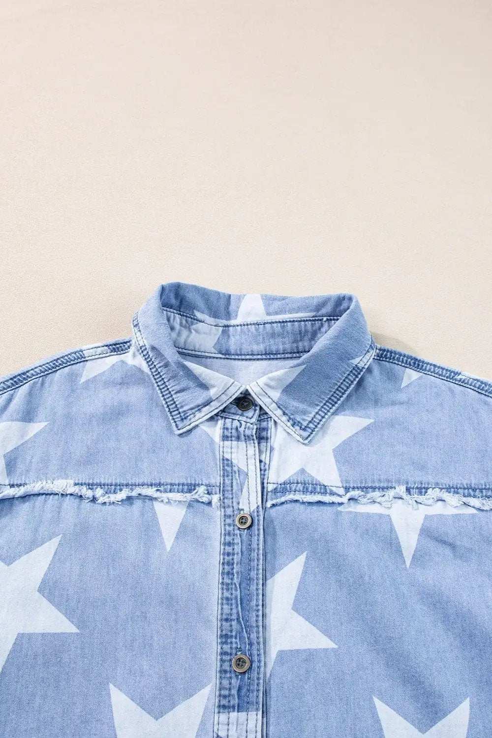 Raw Hem Star Short Sleeve Denim Dress - Trendsi - Flyclothing LLC
