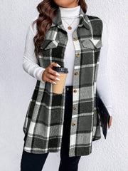 Honey Plus Size Pocketed Plaid Button Up Vest Coat - Trendsi