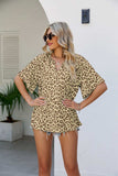 Leopard Notched Half Sleeve Blouse - Trendsi - Flyclothing LLC