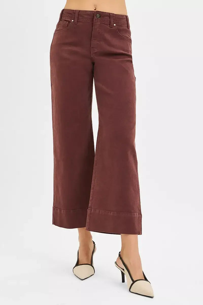 RISEN Tummy Control High Rise Crop Wide No Waist Band Pants - Trendsi - Flyclothing LLC