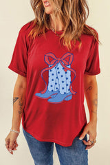 Boot Graphic Round Neck Short Sleeve T-Shirt - Trendsi - Flyclothing LLC