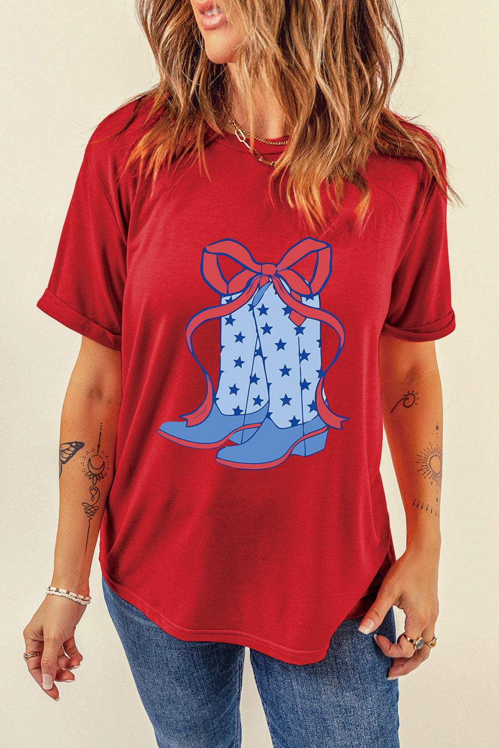 Boot Graphic Round Neck Short Sleeve T-Shirt - Trendsi - Flyclothing LLC