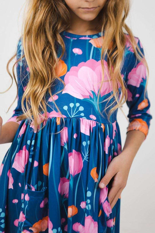 Poppies 3/4 Sleeve Pocket Twirl Dress - Mila & Rose ® - Flyclothing LLC