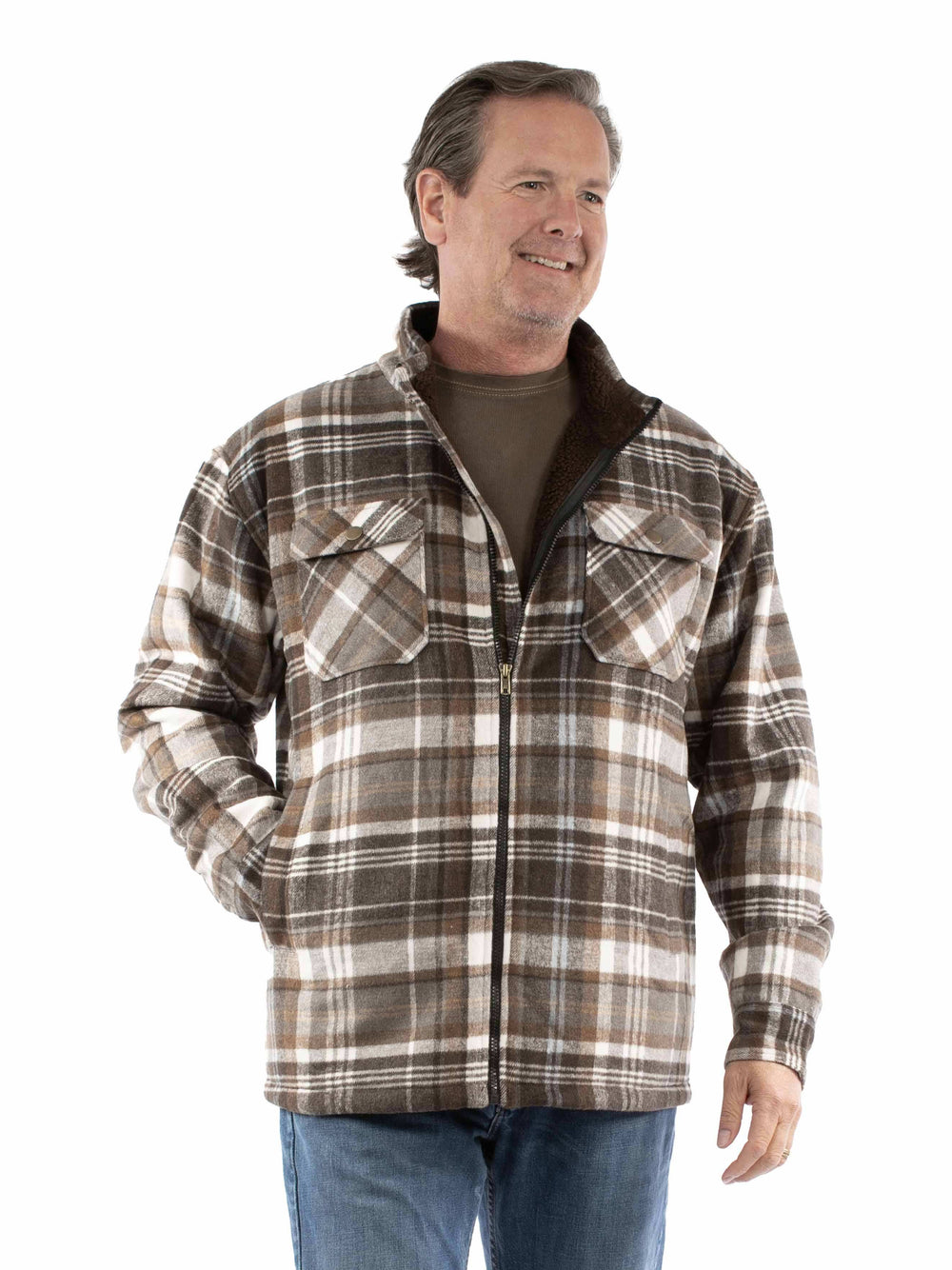 Scully Leather Brown Brushed Flannel Zip Front Jacket - Scully Leather - Flyclothing LLC
