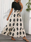 Printed Tie Waist Short Sleeve Maxi Dress - Trendsi
