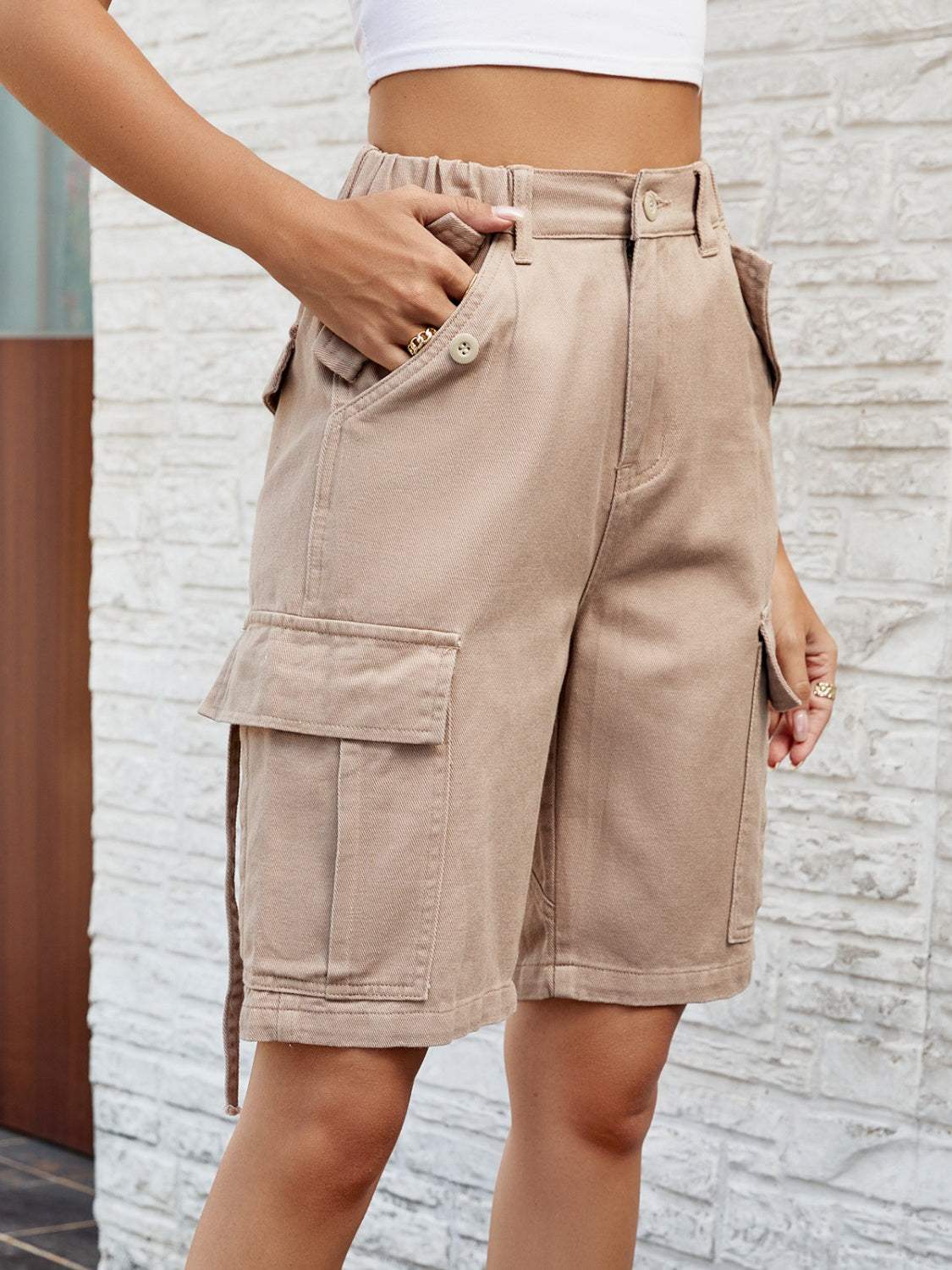 High Waist Denim Shorts with Pockets - Trendsi - Flyclothing LLC
