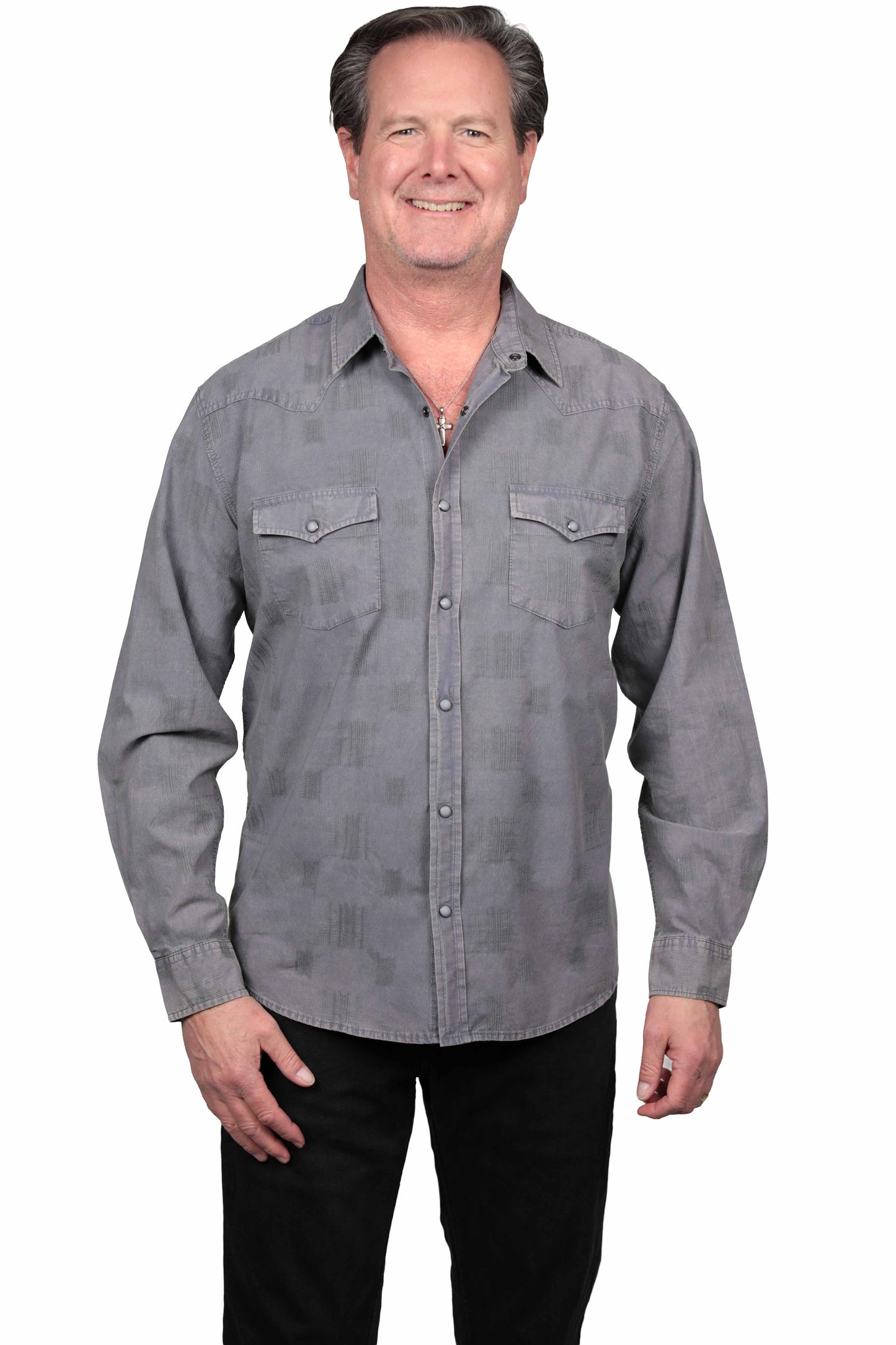 Scully Leather Charcoal Long Sleeve Textured Shirt - 5429-CHA - Scully Leather - Flyclothing LLC